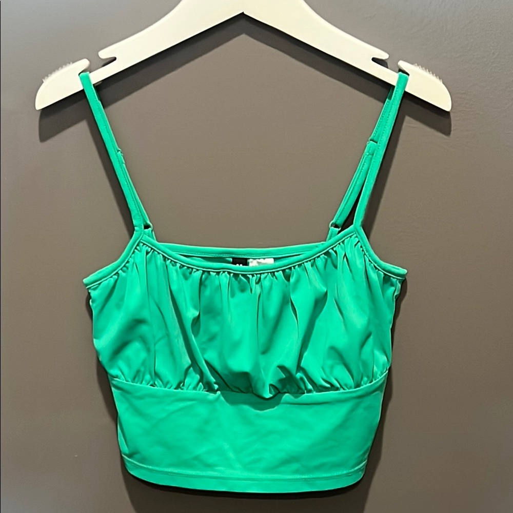 H&M DIVIDED Bikini Cropped Swim Top Green Ruched Size Small